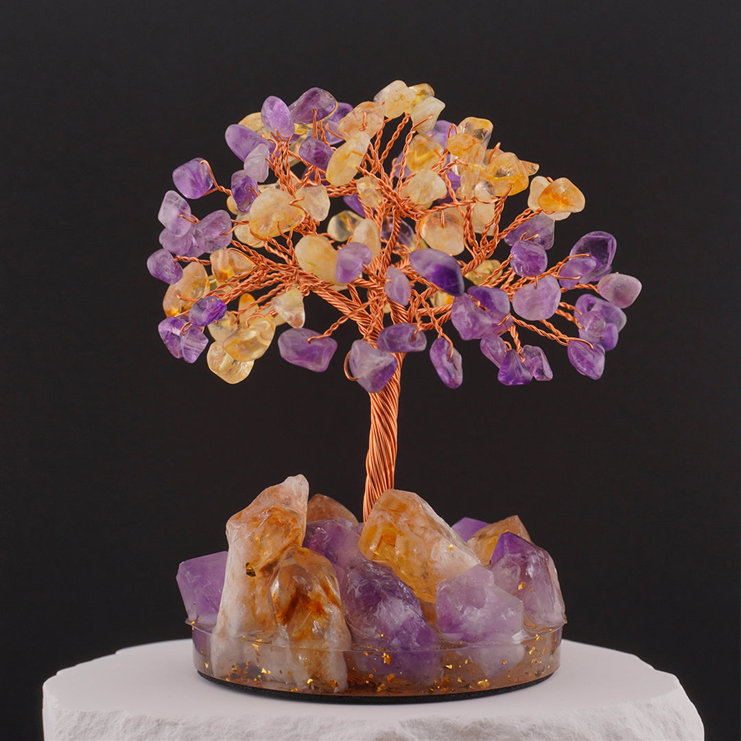 Amethyst & Citrine Crystal Tree of Life - Thick Base