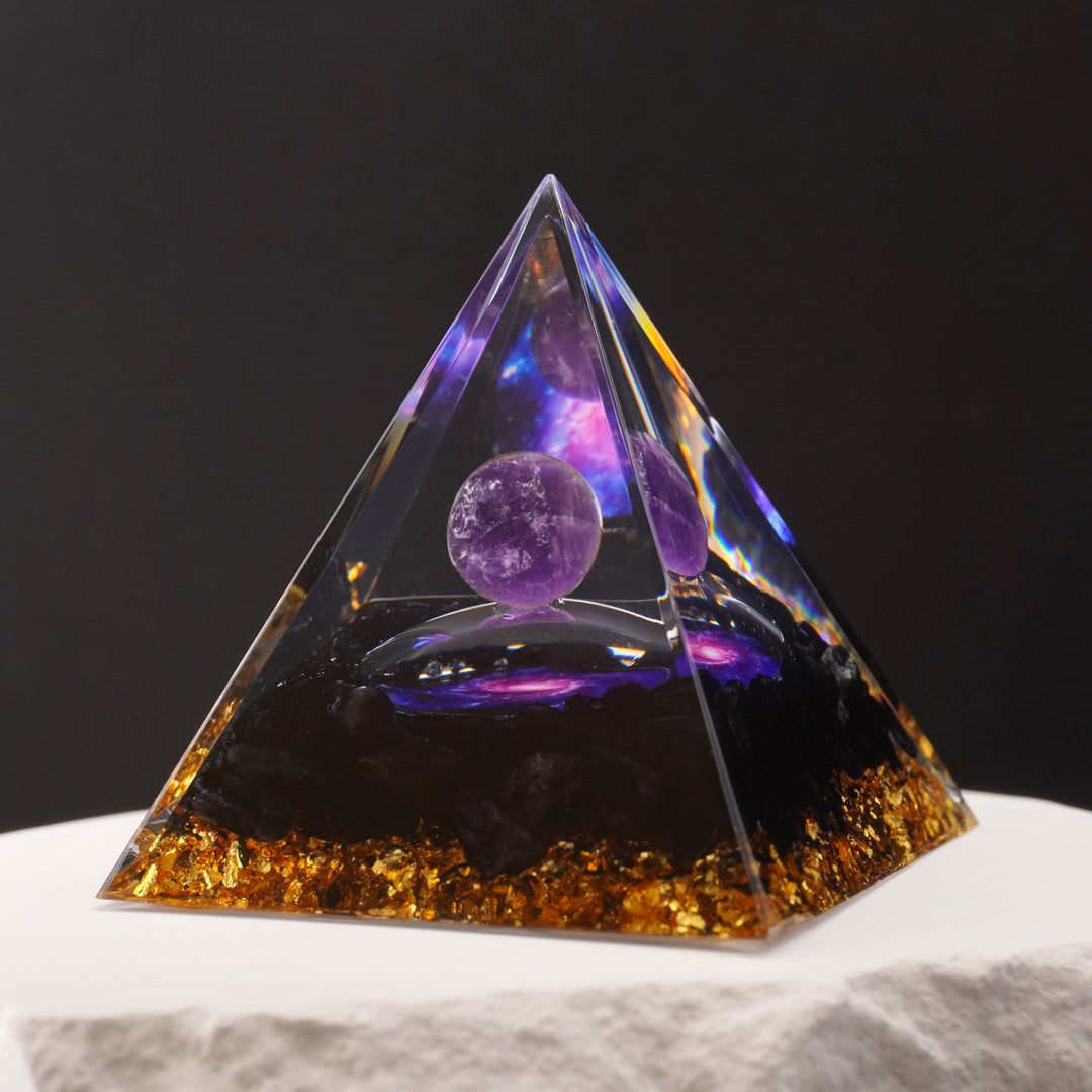 Amethyst & Obsidian Healing Crystal Orgone Pyramid