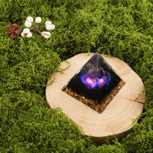 Amethyst & Obsidian Healing Crystal Orgone Pyramid