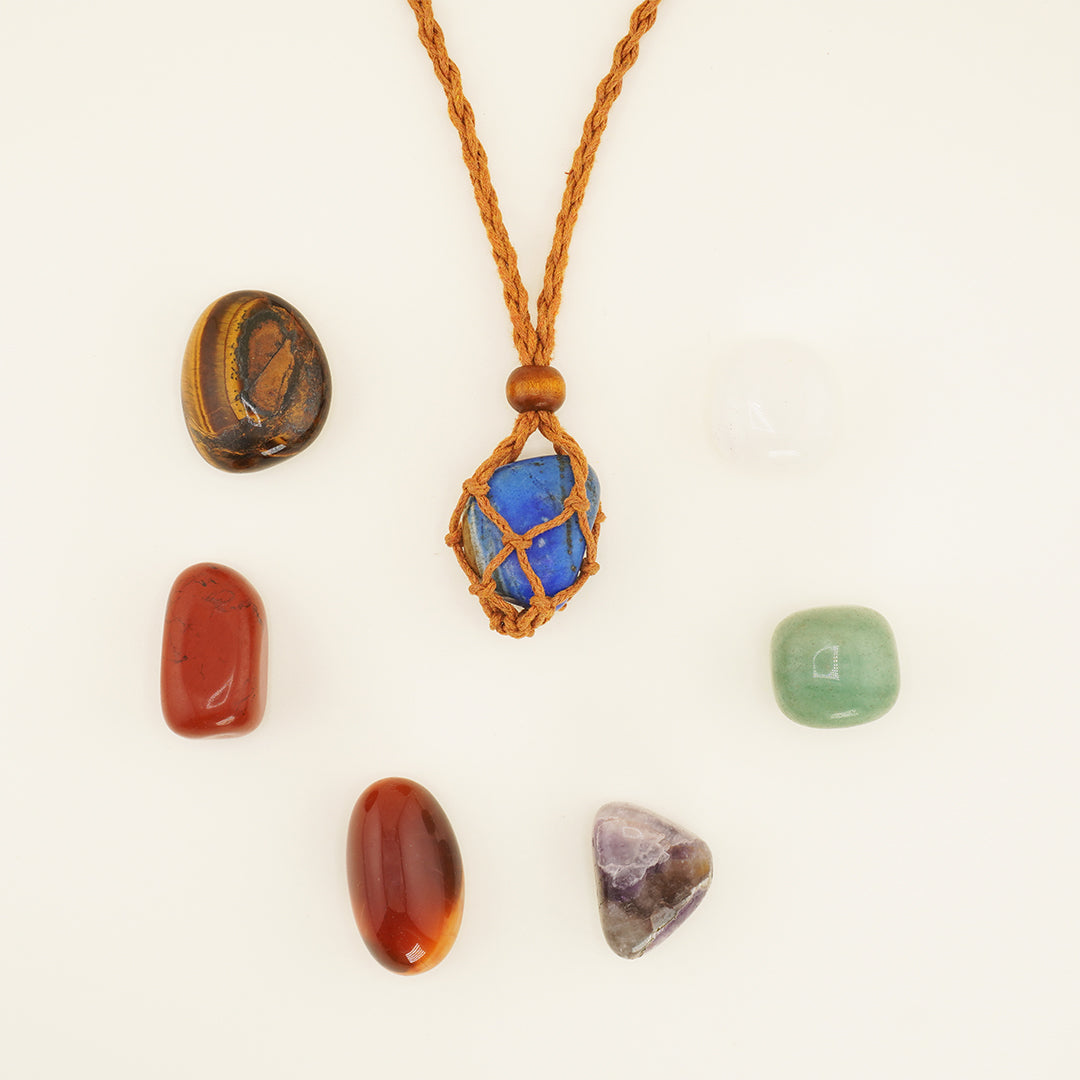 Polished Natural GemStone with Hand-Woven Stone Holder