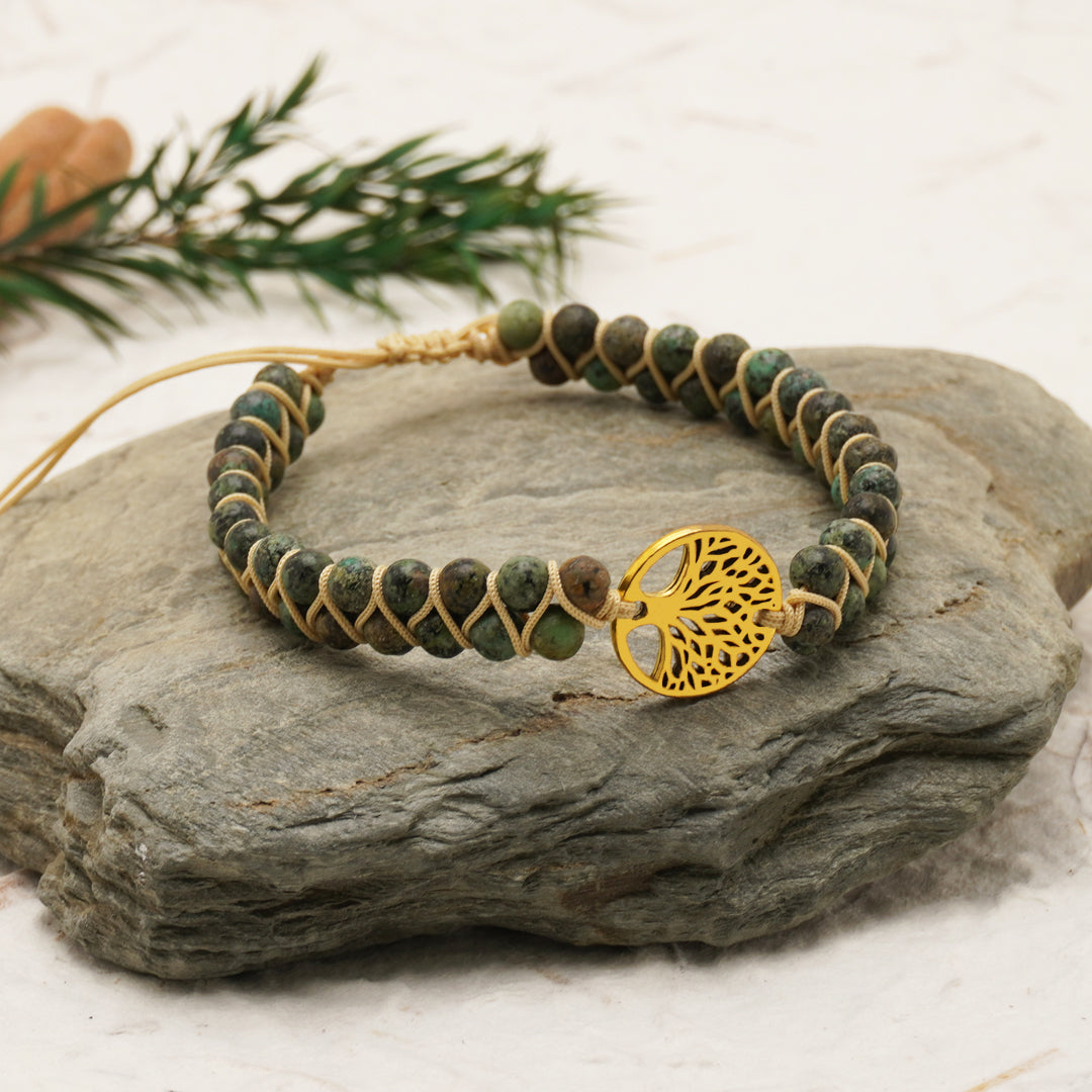 Tree of Life Natural Stone Beads Bracelet - Green