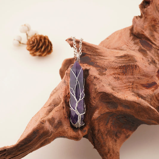 Tree of Life Wire-Wrapped Amethyst Pendant Necklace