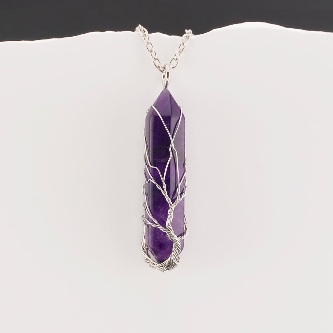 Tree of Life Wire-Wrapped Amethyst Pendant Necklace