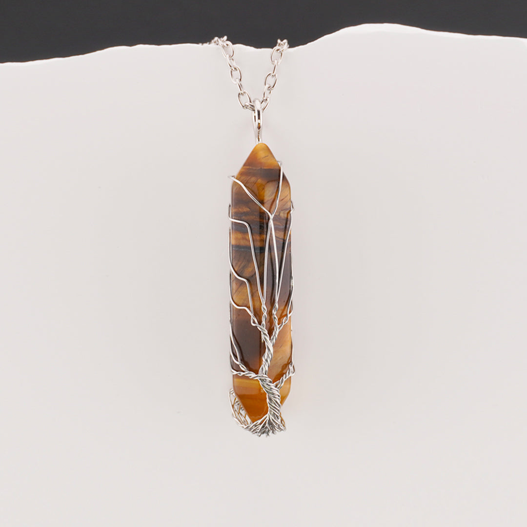 Tree of Life Wire-Wrapped Tiger's Eye Pendant Necklace