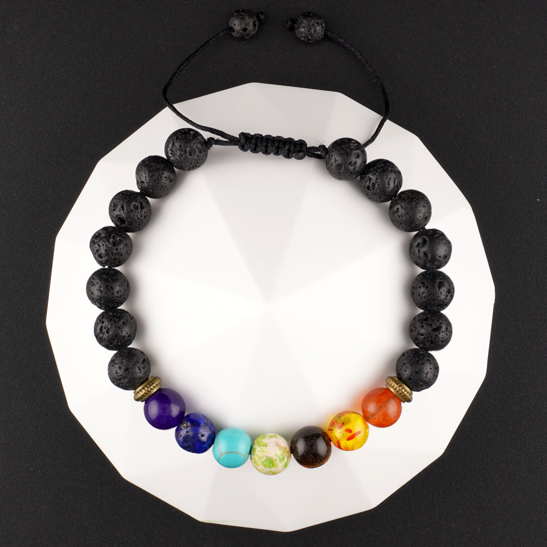 Lava Stone Stretch Bracelet with Seven Healing Chakra Beads-top